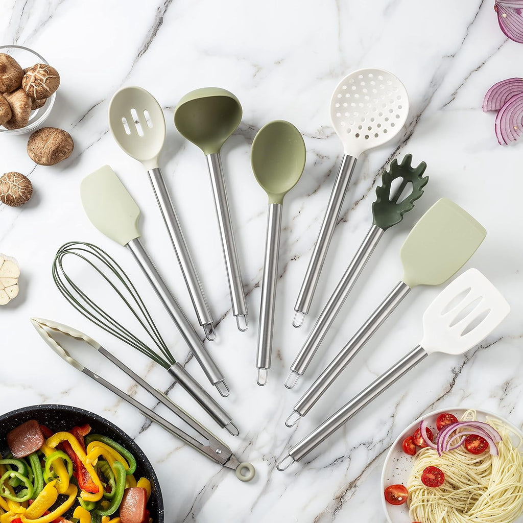 COOK WITH COLOR Kitchen Utensils Set, 10-Piece Cooking Utensils with Holder, Teal