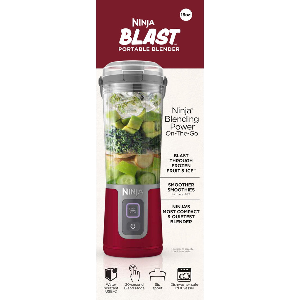 Ninja Blast Portable Personal 18 Oz Blender w/ Leak Proof Lid & Easy Sip Spout, Rechargeable Base, BC150PK Pink