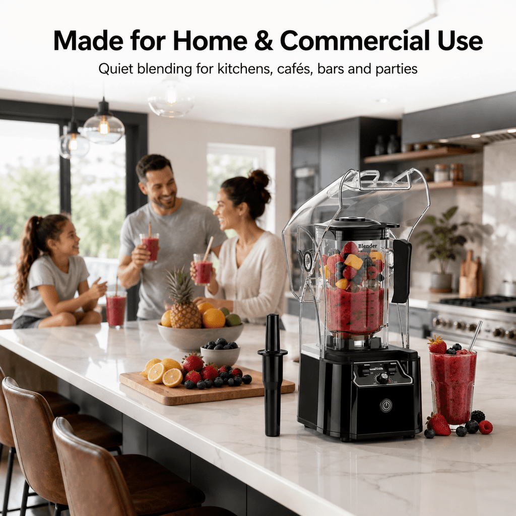 WantJoin Blender-Commercial Blender with Soundproof Shield, Enclosure 2200W ,Quiet Professional-Grade Power,Self-Cleaning,Gray
