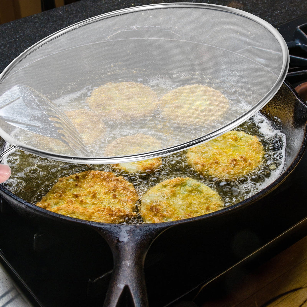 Ihvewuo 3 Pack Stainless Steel Mesh Splatter Screen for Cooking Frying Pan Splash-Proof Oil Splatter Guard 9.8 in+11.4 in+13 in
