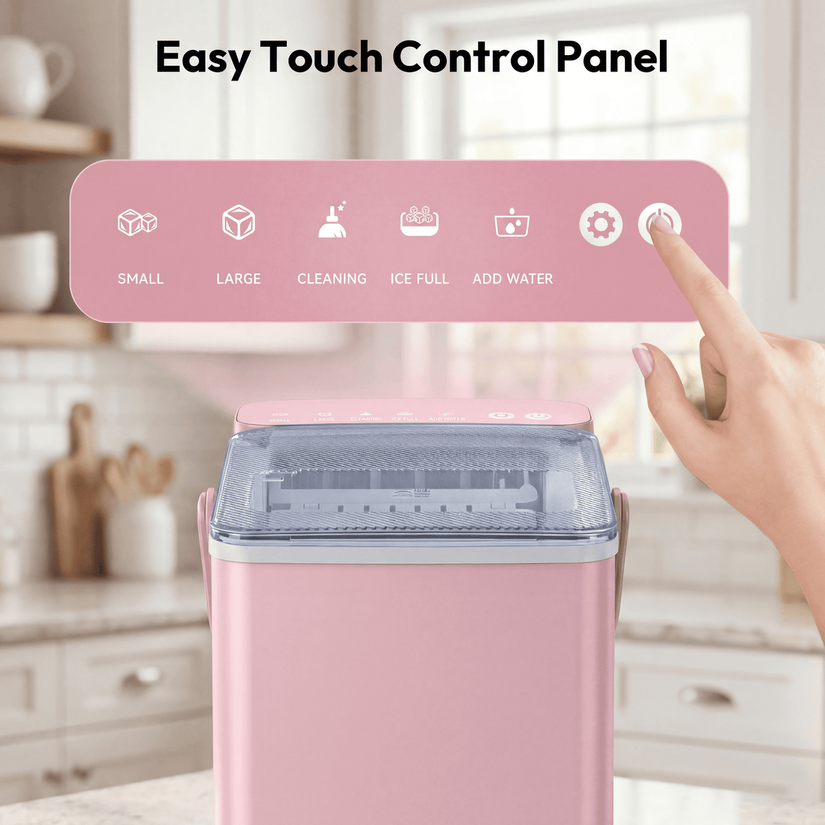EUHOMY Countertop Ice Maker with Handle, 26 lbs/Day Portable Ice Machine, 9 Bullet Cubes in 6 Minutes, 2 Ice Sizes, Self-Cleaning, 1.1L Water Tank, Black