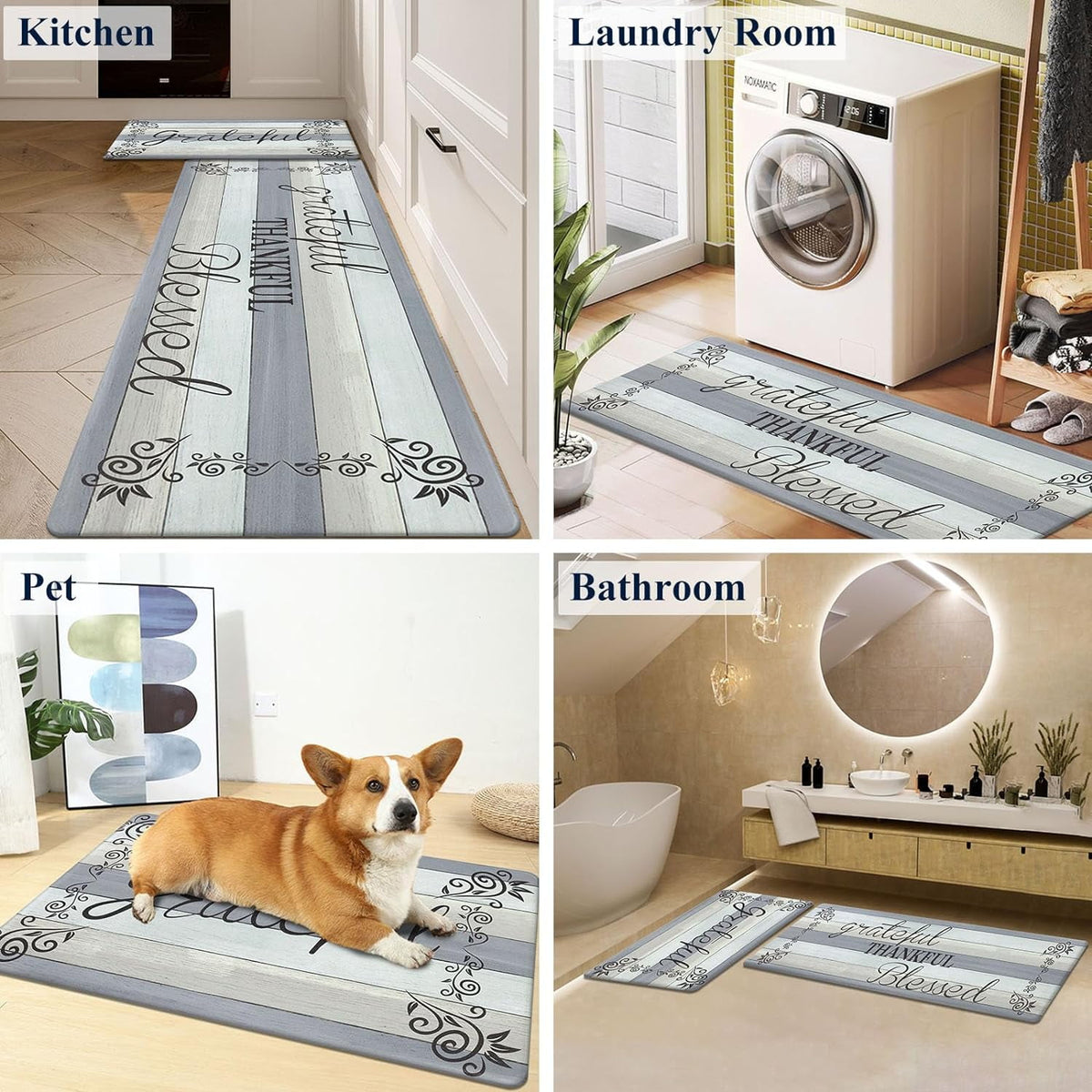 Findosom 2pcs Kitchen Rug Set, 18"x30"+18"x47" Non-slip Anti-Fatigue Kitchen Mats Farmhouse Waterproof Kitchen Runner,Ergonomic Comfort Cushioned Standing Mat for Floor,Home,Office,Sink,Laundry Blue