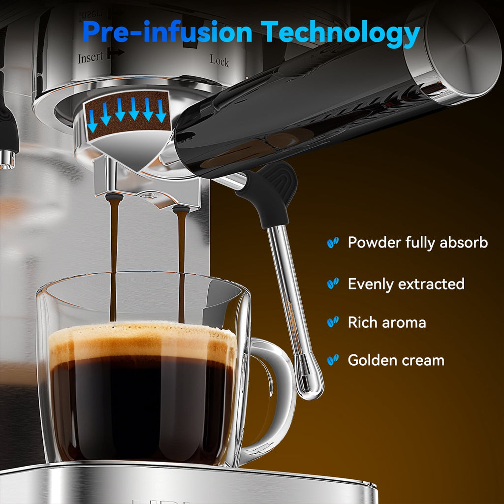 URintells Cuising 20 Bar Espresso Machine with Milk Frother, Built-in Timer, 1350 W Coffee Maker for Cappuccino, Latte & Americano