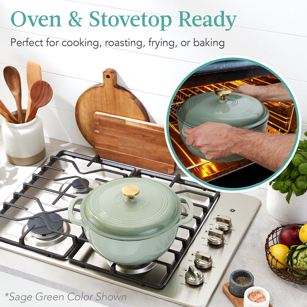 Best Choice Products 6 Quart Enamel Cast-Iron Dutch Oven, Heavy-Duty Cookware w/ Dual Handles, Lid - Cornflower Blue
