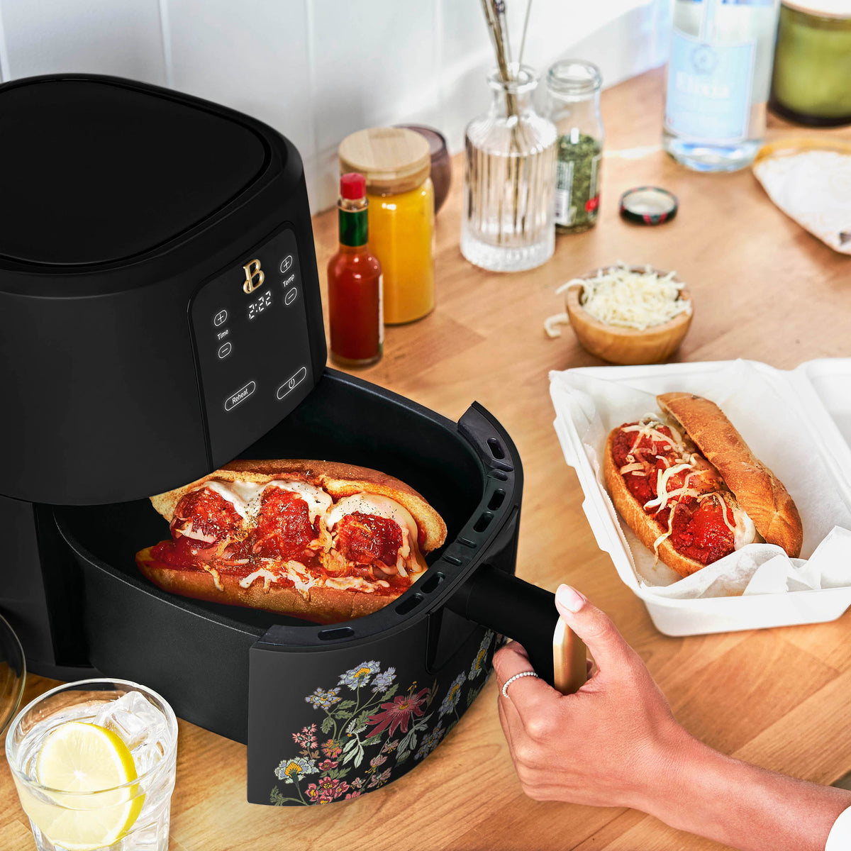 Beautiful 3 Qt Air Fryer with TurboCrisp Technology, EverGood Non-Toxic Ceramic Nonstick Coating, Chocolate by Drew Barrymore