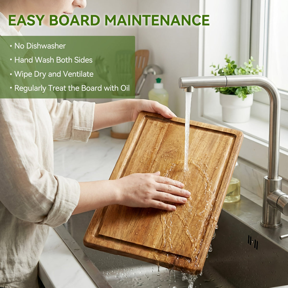 Kikcoin Acacia Wood Cutting Board, Cutting Board Set of 3 with Juice Groove, Wooden Chopping Boards for Kitchen, for Meat & Vegetables