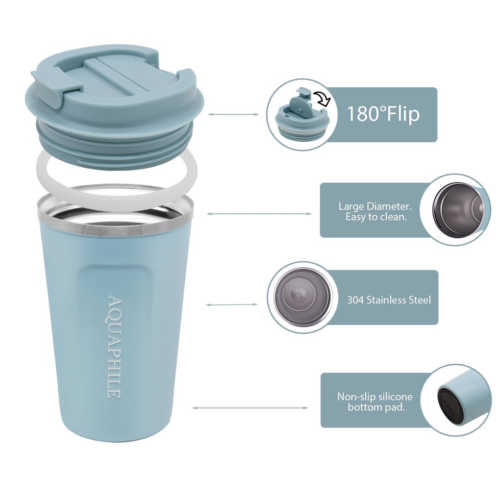 Aquaphile 17oz Coffee Mug to Go Stainless Steel Thermos Double Wall Insulated Coffee Cup Reusable Travel Mug with Leak proof Lid, White