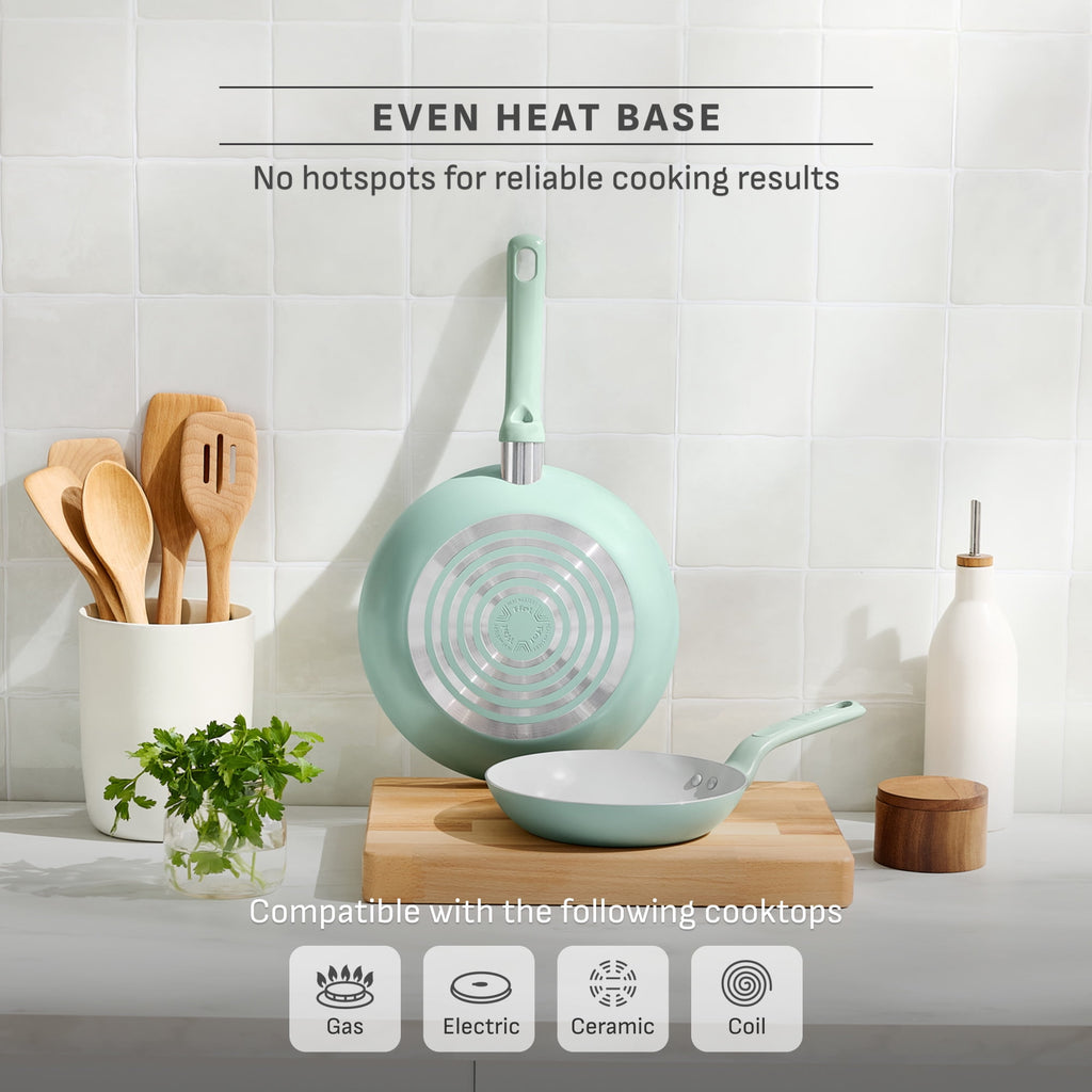 T-fal Easy Care 18 Piece Ceramic Nonstick Cookware Set, Pots and Pans, Mint Green