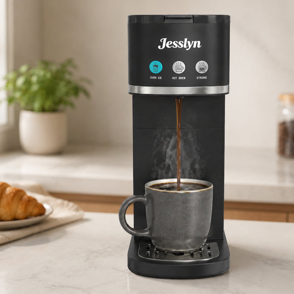 Jesslyn Single Serve Coffee Maker Compatible with K Cup Capsules & Grounds, Black