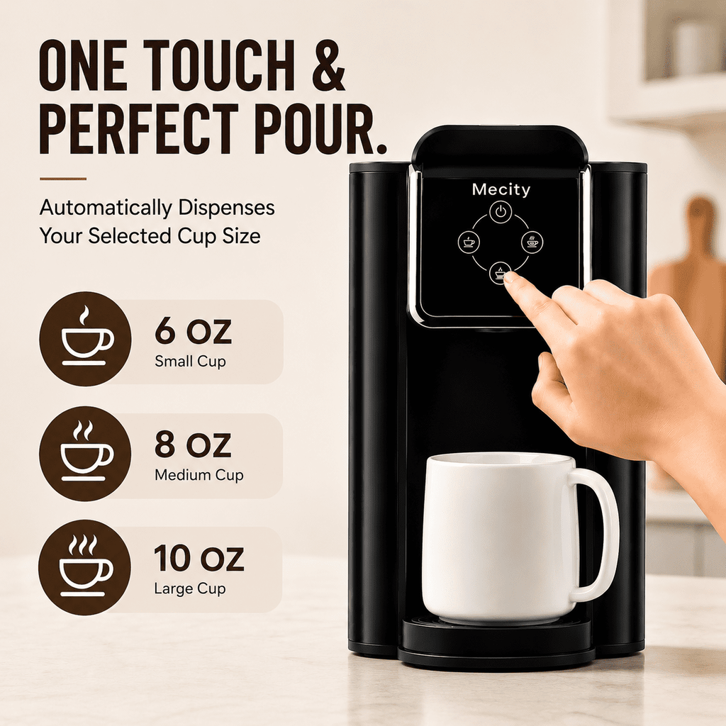 Mecity Coffee Maker 3 in 1 Single Serve Coffee Machine, Compatible with K cup Capsules, Instant Coffee Pot, Tea maker, 6,8,10 Oz Cup, Removable 50 Oz Water Reservoir, 120V 1150W, Black