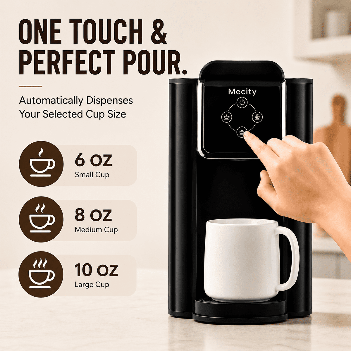 Mecity Coffee Maker 3 in 1 Single Serve Coffee Machine, Compatible with K cup Capsules, Instant Coffee Pot, Tea maker, 6,8,10 Oz Cup, Removable 50 Oz Water Reservoir, 120V 1150W, Black