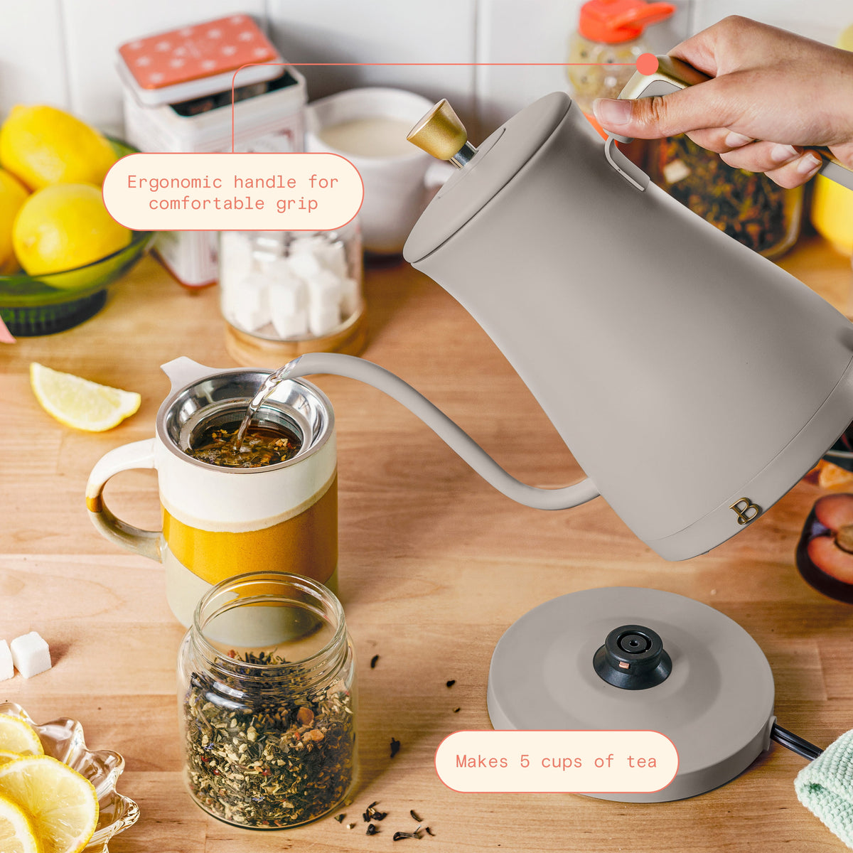 Beautiful 1-Liter Electric Gooseneck Kettle 1200 W, Chocolate by Drew Barrymore