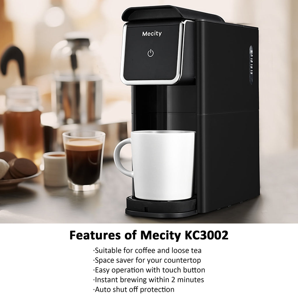 Mecity Compact Coffee Maker for Ground Coffee & Loose Tea - Single Serve, 6-12 Oz Brew, Black