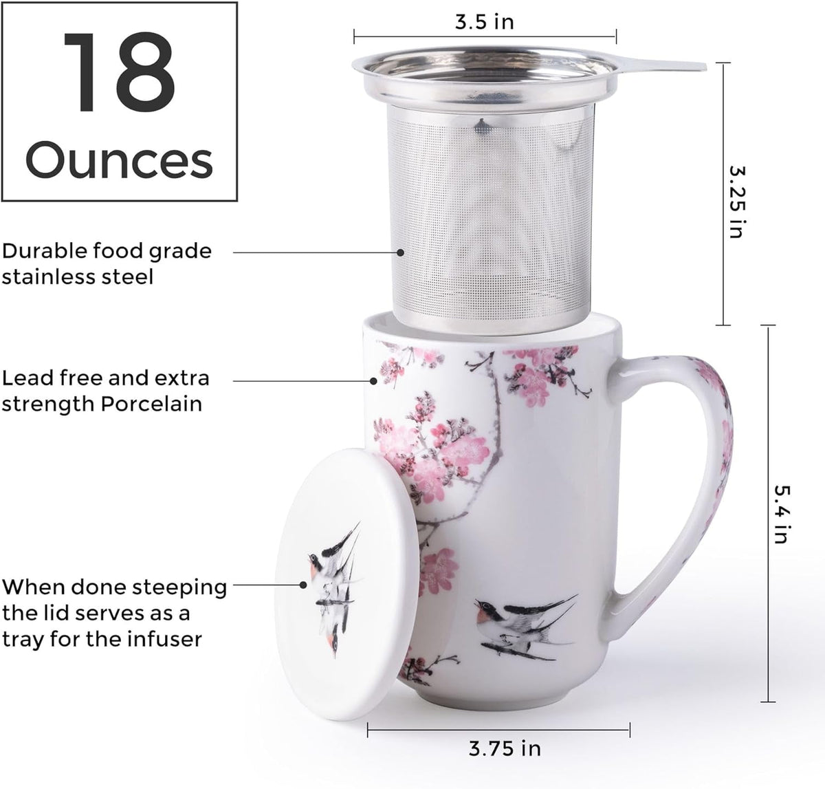AmorArc Porcelain Tea Mug with Infuser and Lids, 18 Oz Cup Strainer Bag Holder for Loose Leaf Tea, Steeping Coffee Well-wrapped Box House-warming Wedding Birthday Gift, YelloRed