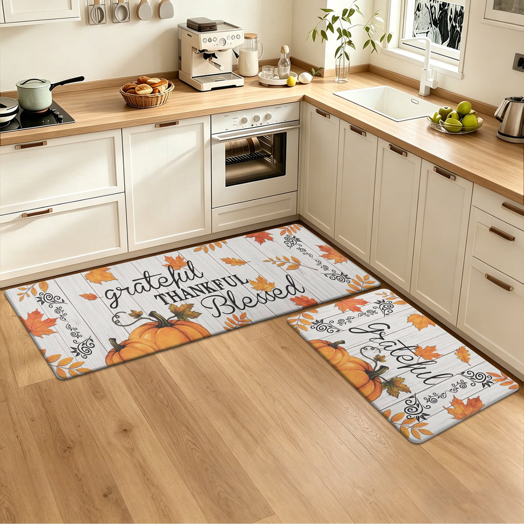 MeyJey Farmhouse Kitchen Rug Set of 2, Non-Slip Anti-Fatigue Waterproof Cushioned Mat for Kitchen, Dining & Laundry Room, 18"x30"+18"x48" Teal/Brown