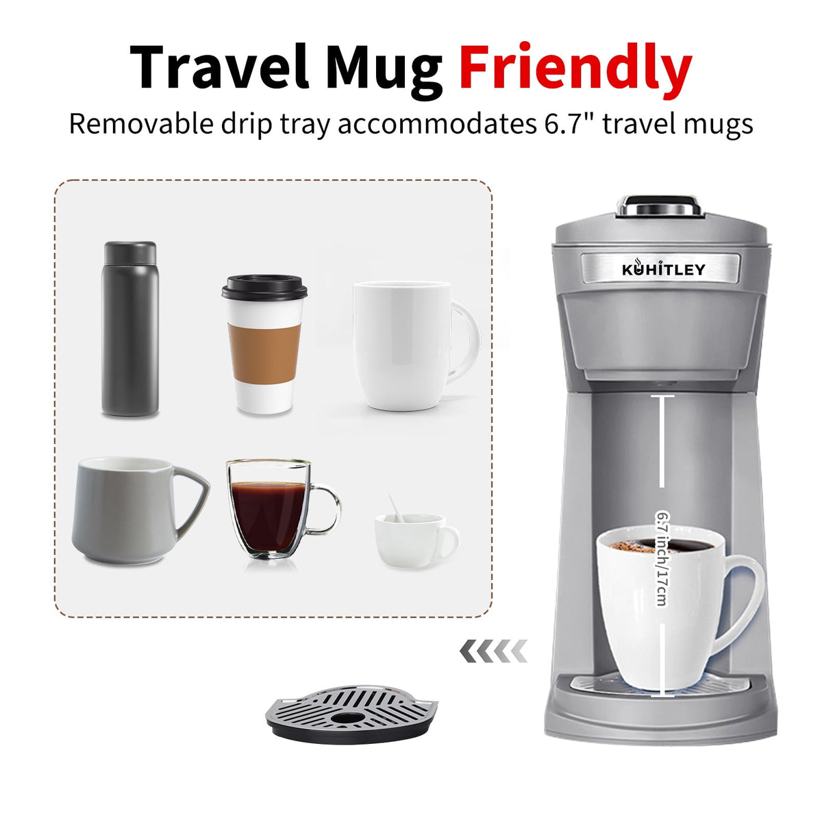 2 in 1 Single Serve Coffee Maker for K Cup Pods & Ground Coffee, Mini K Cup Coffee Machine with 6 to 14 oz Brew Sizes, Single Cup Coffee Brewer with One-Press Fast Brewing, Reusable Filters,Black