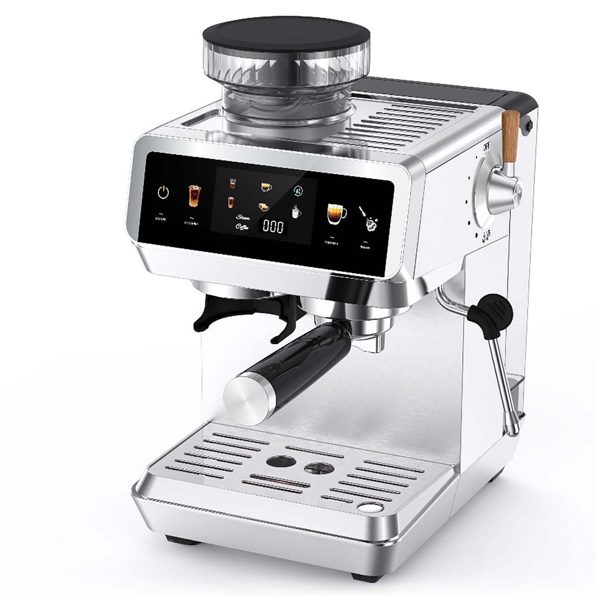 20 Bar Espresso Machine with Built-in Grinder, Semi-Automatic 1350W Coffee Maker with Touch Screen, Stainless Steel Body, Milk Frother Wand, 35 Grind Settings, Adjustable Temperature & Cold Brew Mode
