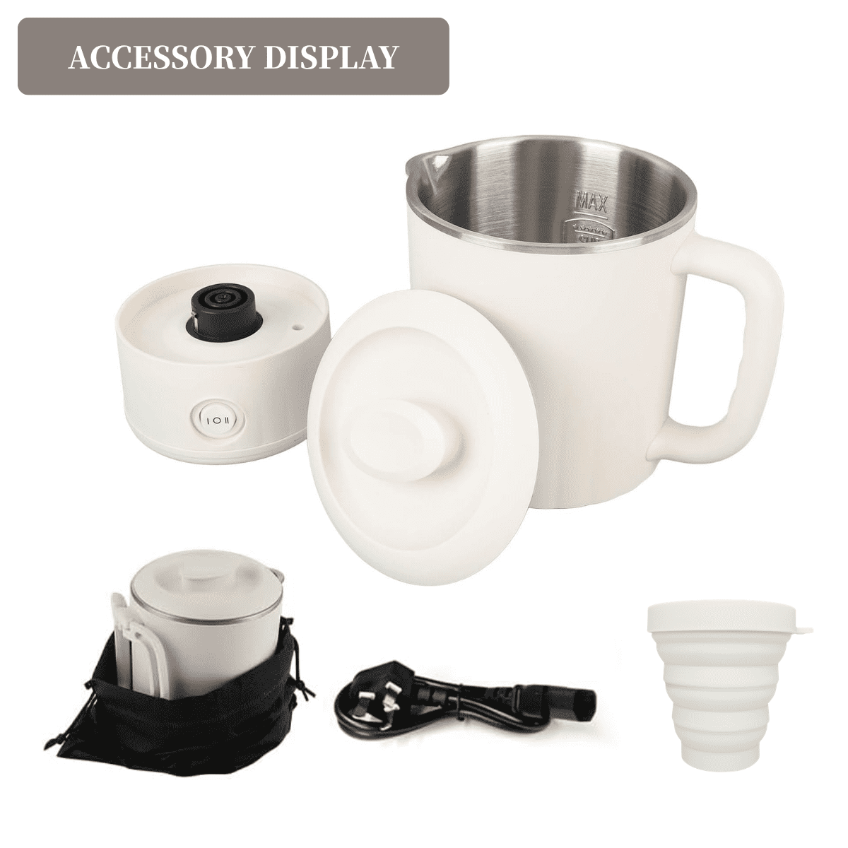 SpaceMuse Portable Collapsible Electric Water Kettle 27.1oz, 304 Stainless Steel Electric Kettle with Dual Heat Settings, Tea Brewer Milk Frother Coffee Maker with for Travel Camping Office&Home Use