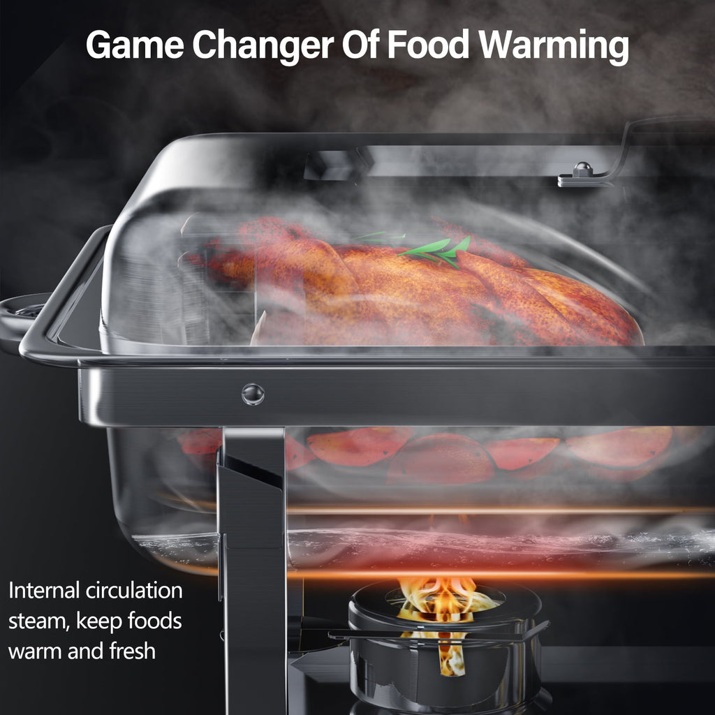 Jacgood 5 Pack Chafing Dish Buffet Set 8Qt. Foldable Rectangular Chafer Set, Stainless Steel Catering Warmer Set W/Full Size Water Pan, Food Pan, Fuel Holder for Cooked Food Insulation