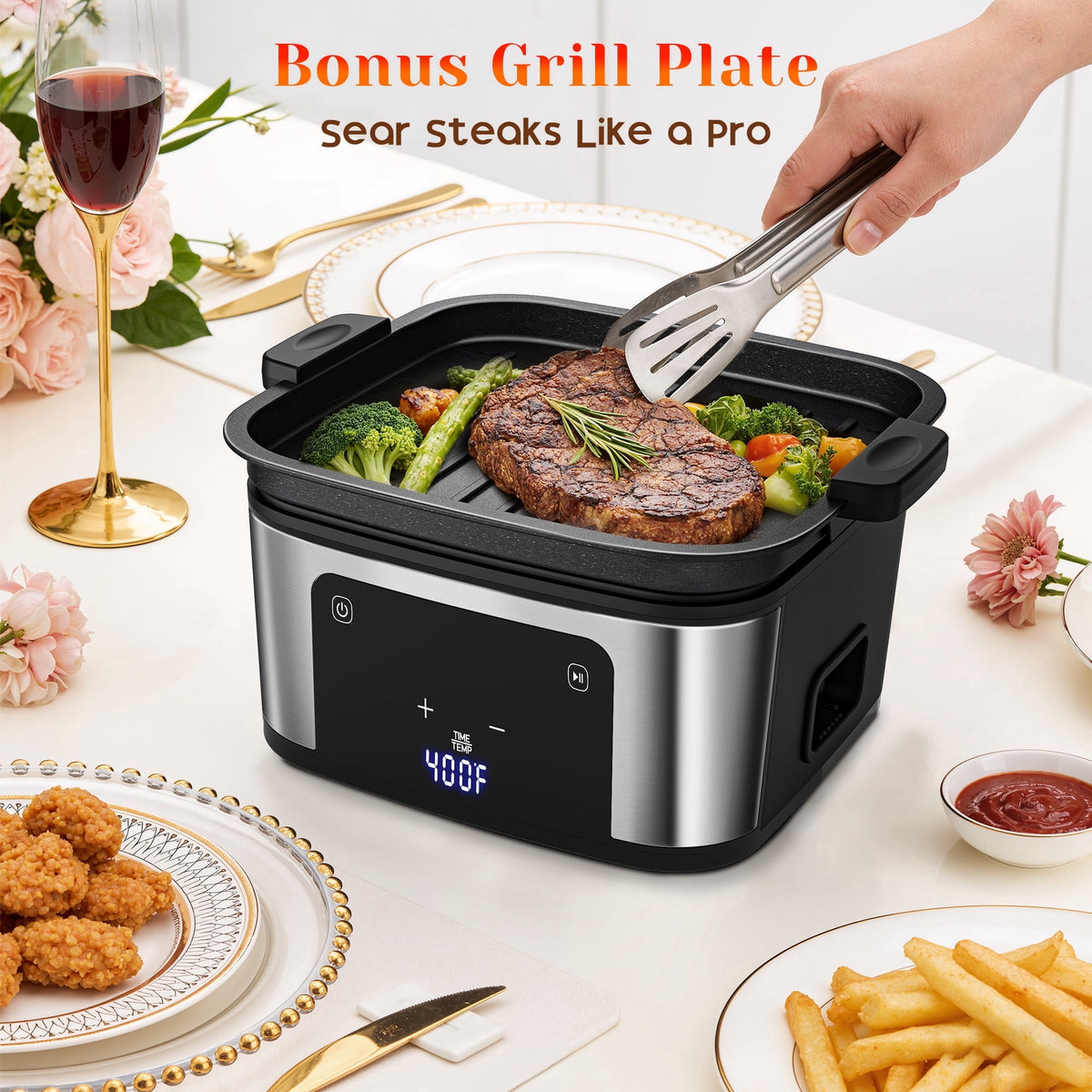 7.5QT 10-in-1 Air Fryer Oven with Grill Plate, LCD Digital Control, Clear-View Window, Air Fryer for Roasting, Baking, Reheating Healthy Meals, Nonstick Basket Air Fryer