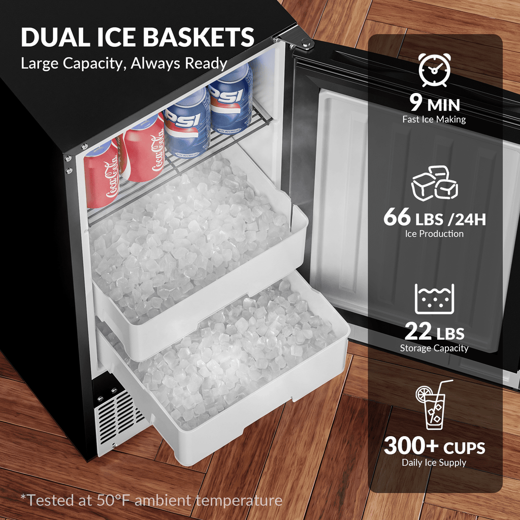 RIOXC Gourmet Top Hat Ice Maker 70 lbs, 15 Inch Built-in Undercounter Machine, Spray Tech for Home Bar & Commercial, ETL