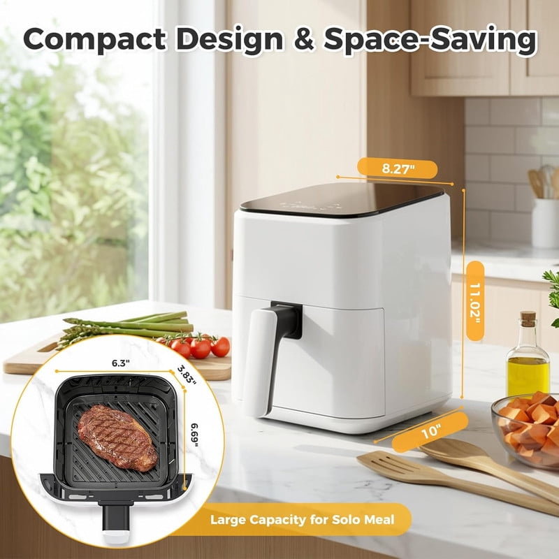 Simenmax Air Fryer, 6-Quart with Viewing Window, 12-in-1 Functions - Air Fry, Roast, Reheat, Dehydrate, Bake, Steam, and More, 400°F Max Temperature, Gray