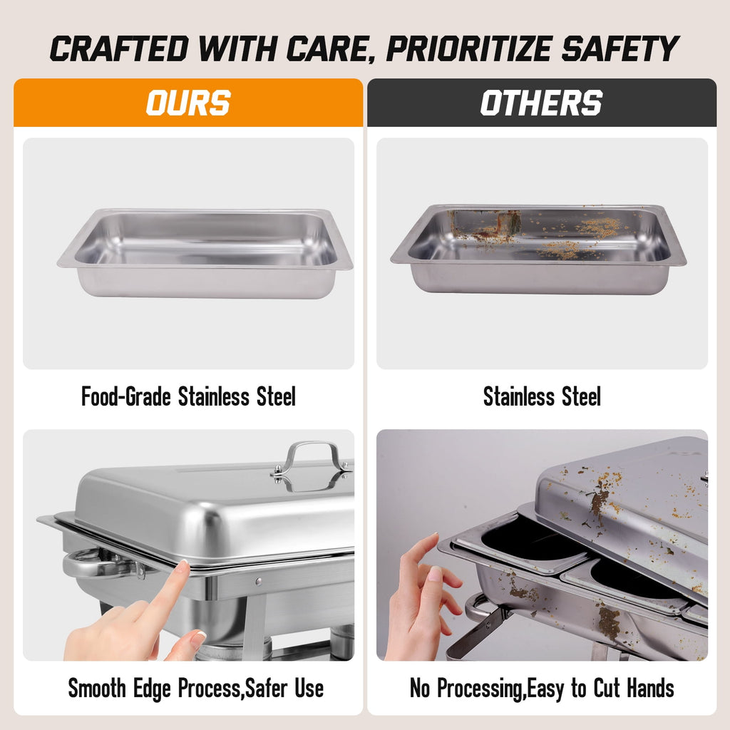 Jacgood 5 Pack Chafing Dish Buffet Set 8Qt. Foldable Rectangular Chafer Set, Stainless Steel Catering Warmer Set W/Full Size Water Pan, Food Pan, Fuel Holder for Cooked Food Insulation