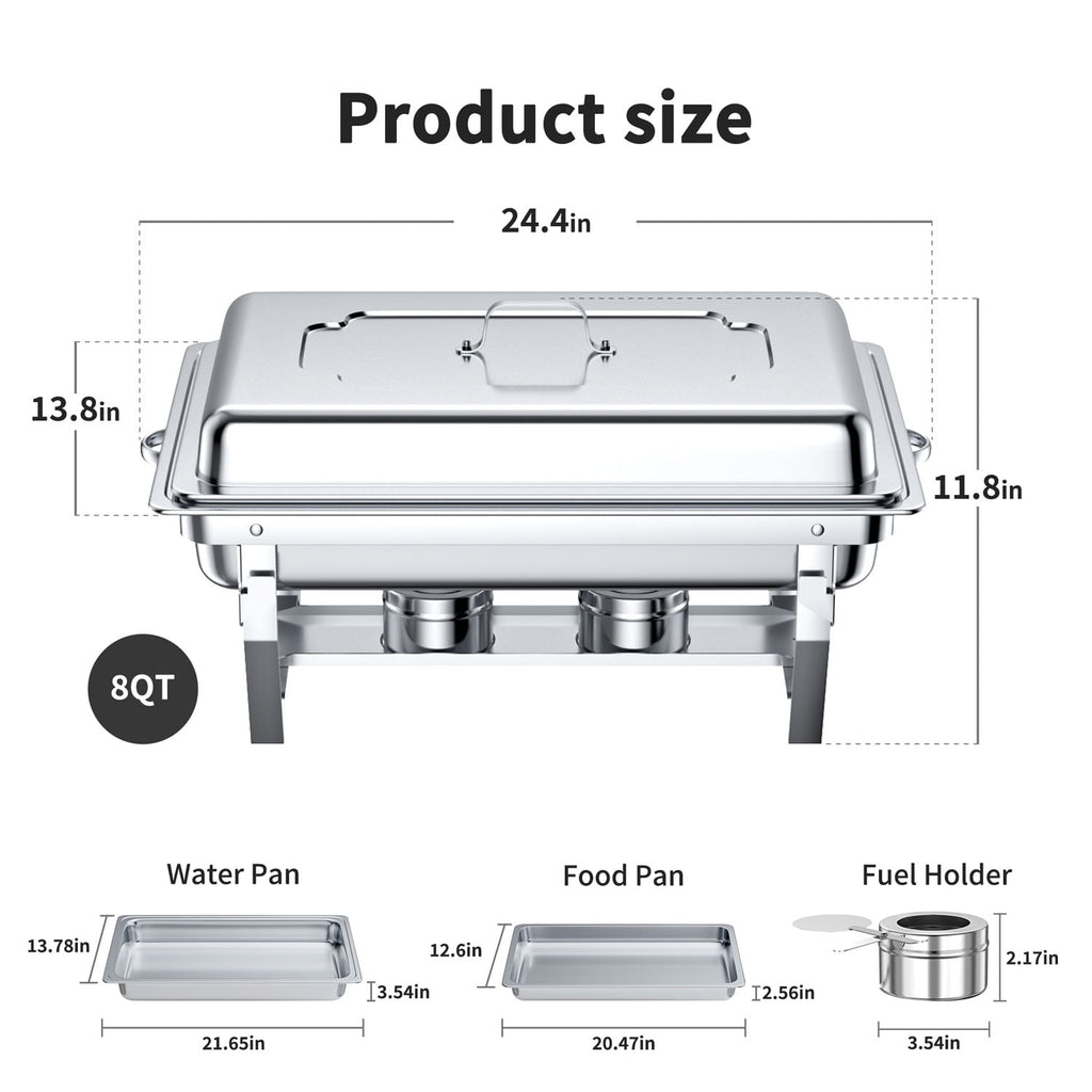 TINANA 4 Pack Chafing Dishes Buffet Set, Full-Size Buffet Servers with Lids, Stainless Steel Food Warmers with 4 Fuel Holders, Silver