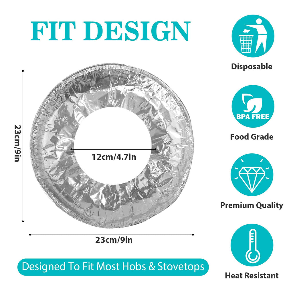 Disposable Aluminum Gas Stove Burner Covers, 8.5x8.5 Inch Heat-Resistant Stove Top Liners, 50 Pack for Easy Cleanup（Round）