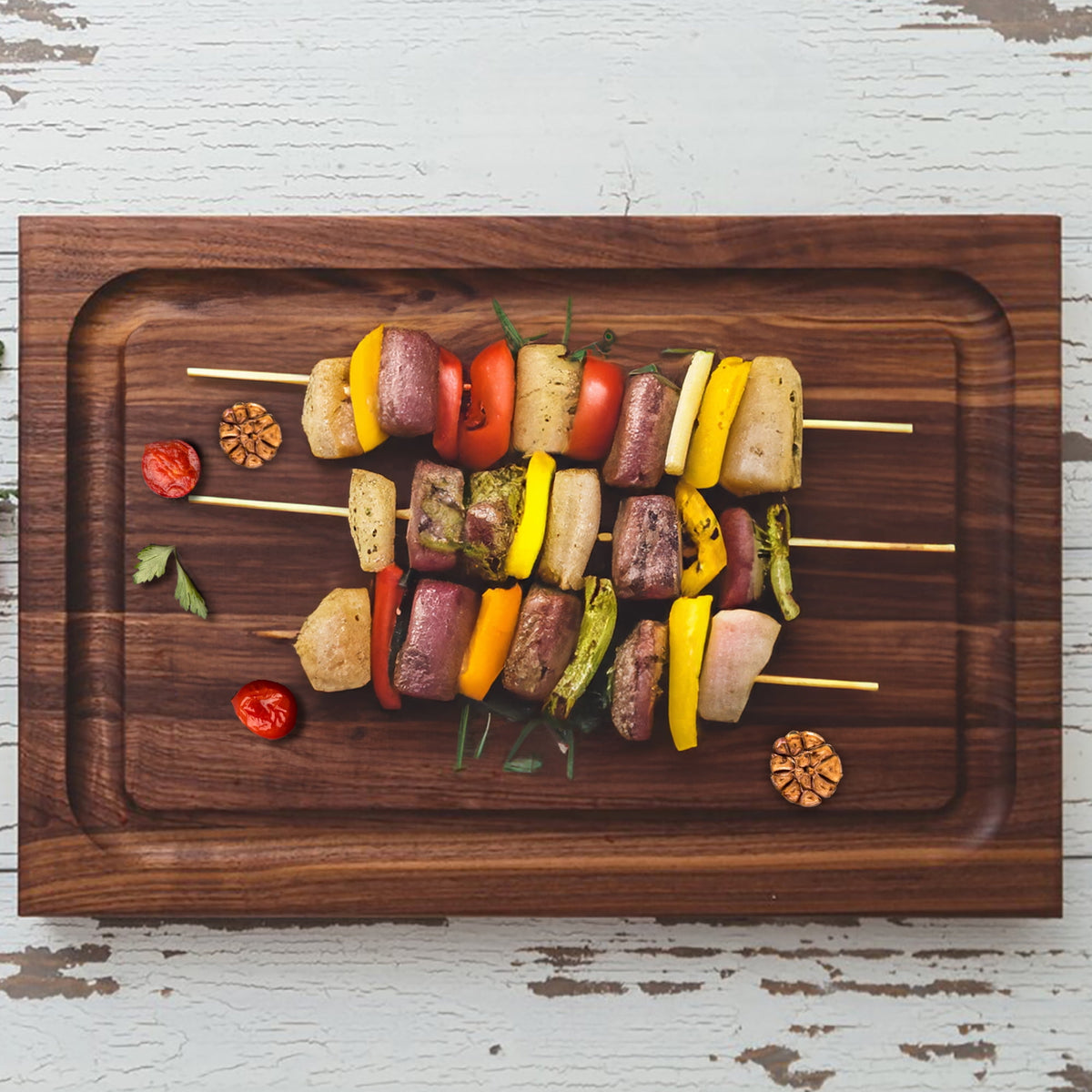 John Boos BBQ Collection Reversible Wood Cutting Board,Juice Groove, Walnut