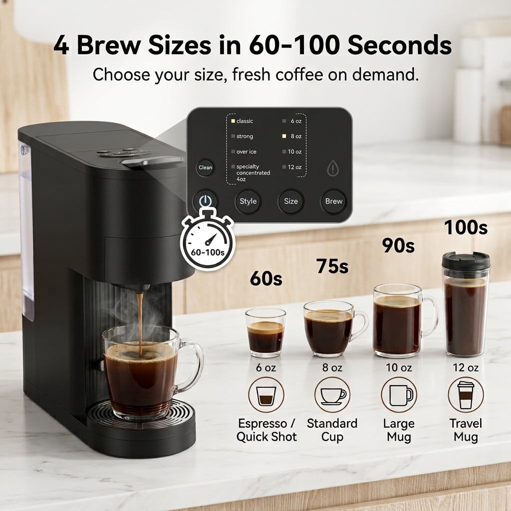 WUKHG 2 in 1 Single Serve Coffee Maker - Compatible with K cup Capsules and Grounds - 6 to 12 oz Cup Sizes, Removable 30 Oz Water Reservoir, 1000W, Black
