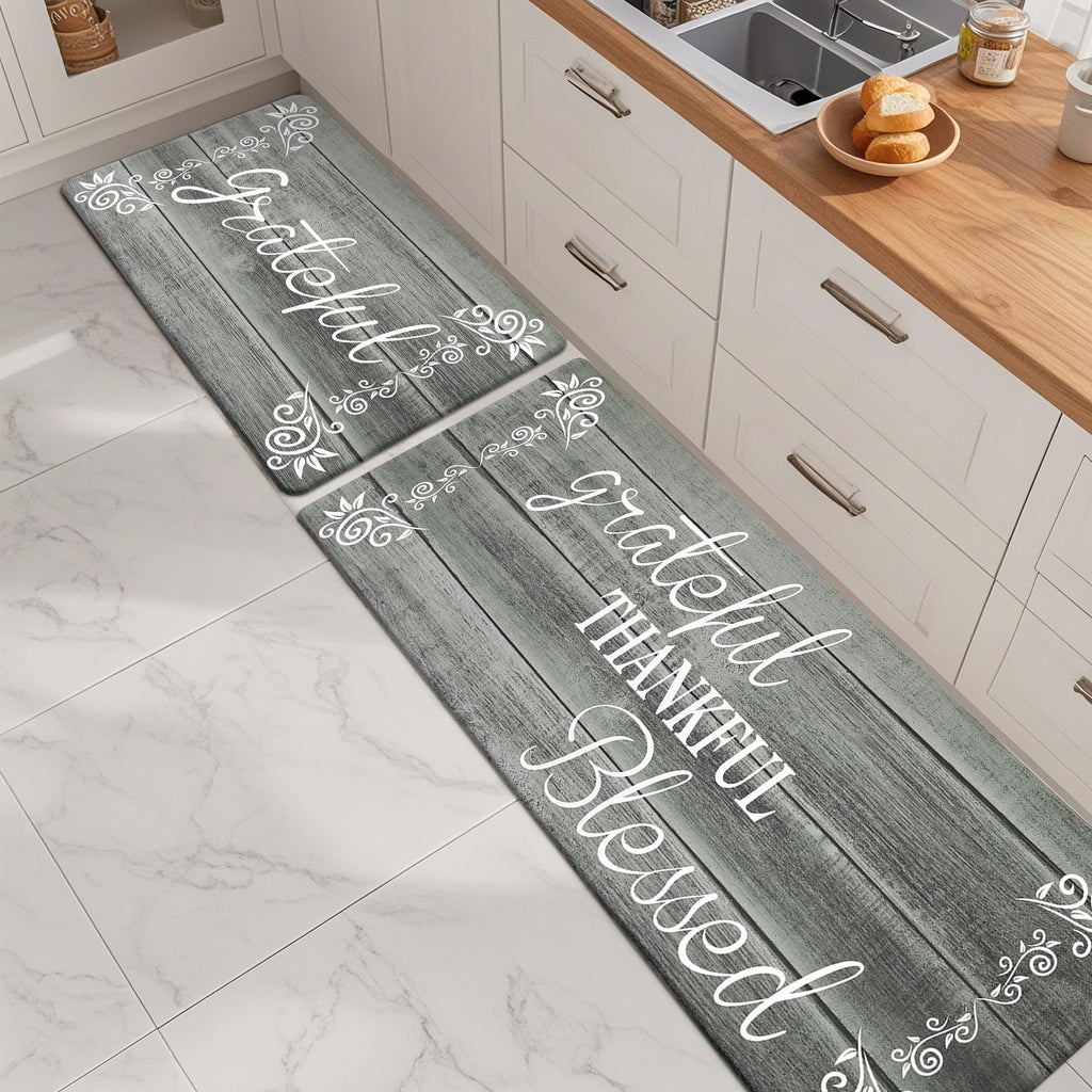 MeyJey Farmhouse Kitchen Rug Set of 2, Non-Slip Anti-Fatigue Waterproof Cushioned Mat for Kitchen, Dining & Laundry Room, 18"x30"+18"x48" Teal/Brown