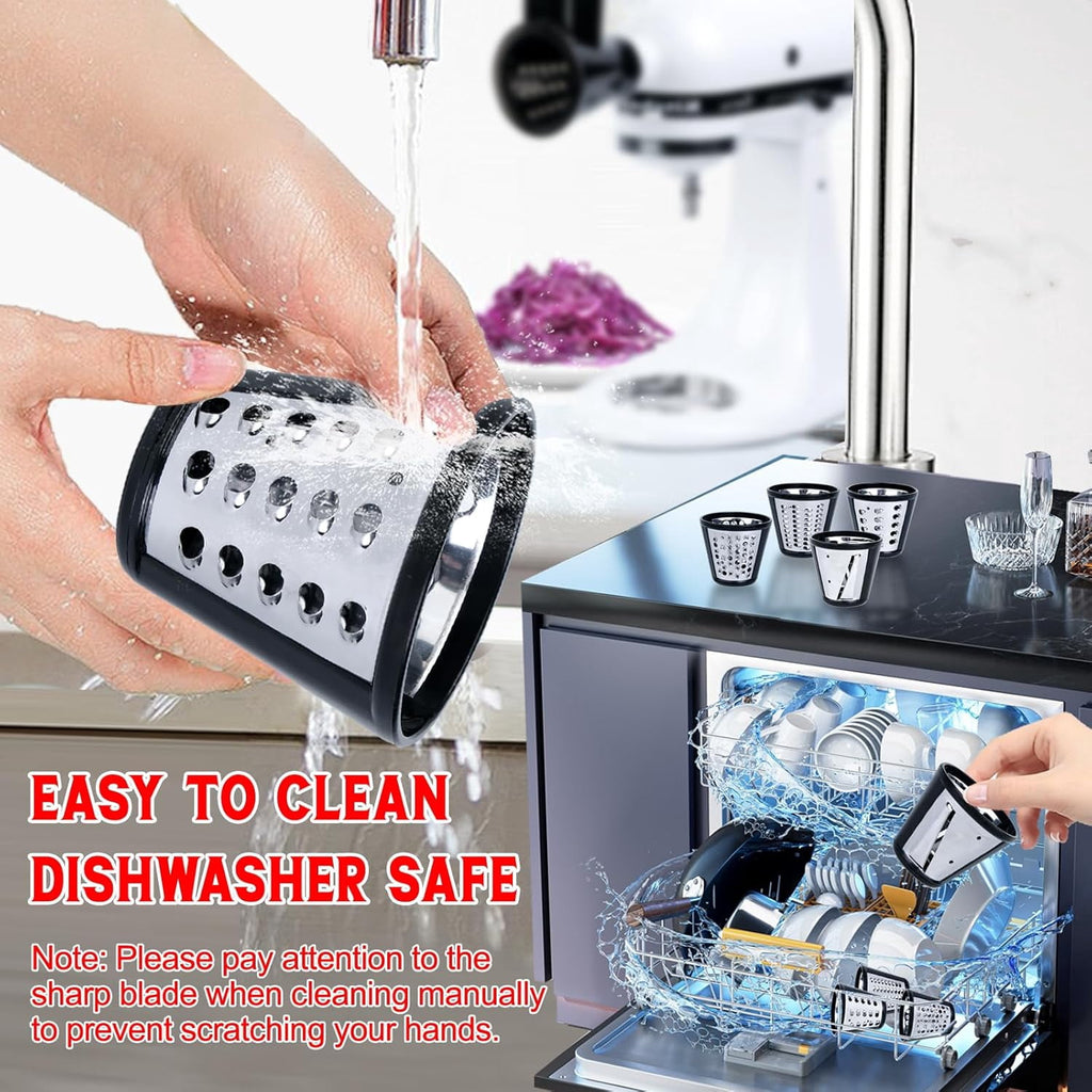 PQPO Stainless Steel Slicer Shredder Grater with 4 Blades, Compatible with KitchenAid Stand Mixer, Cheese Grater