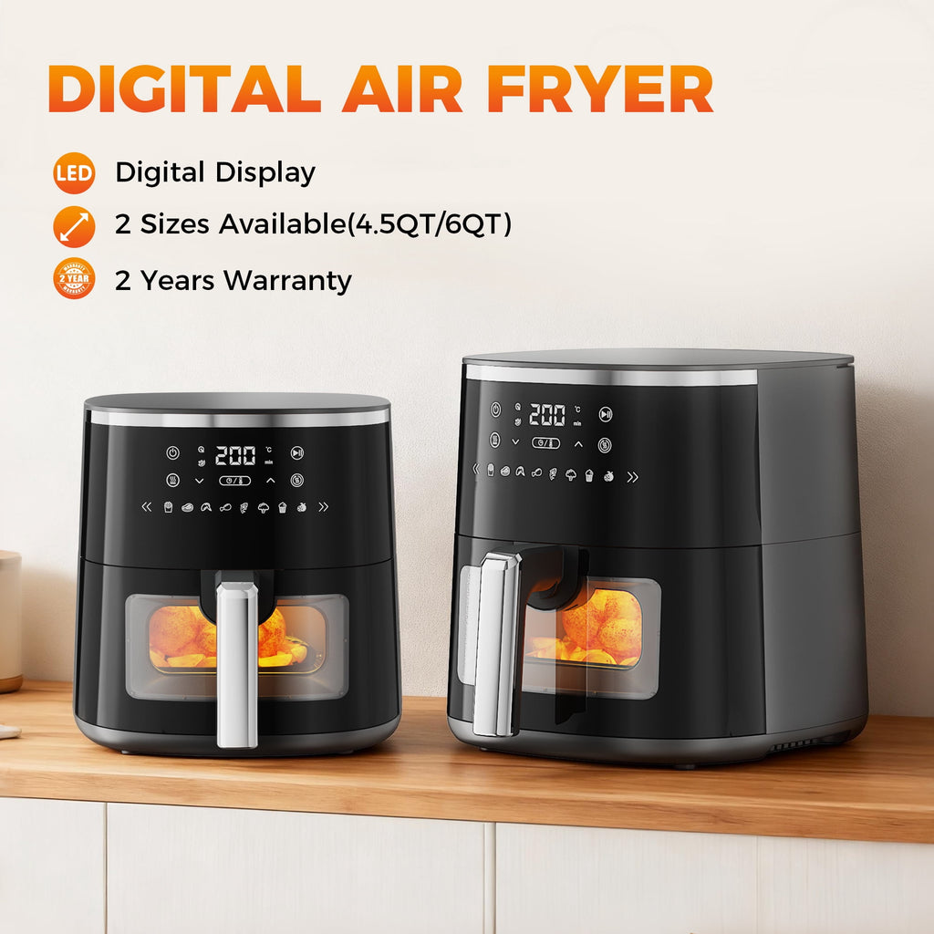 4QT Air Fryer with 8 Cooking Presets, Air Fry, Roast, Bake, Reheat, Dehydrate, Flip Reminder, 1200W, 140-400°F, Compact Design