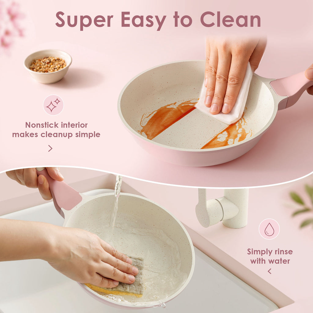 SENSARTE Ceramic Nonstick Pots and Pans Set, 10Pcs Healthy Non Stick Cookware Set with Pots Protectors, Induction Kitchen Cookware Sets, Dishwasher Safe White