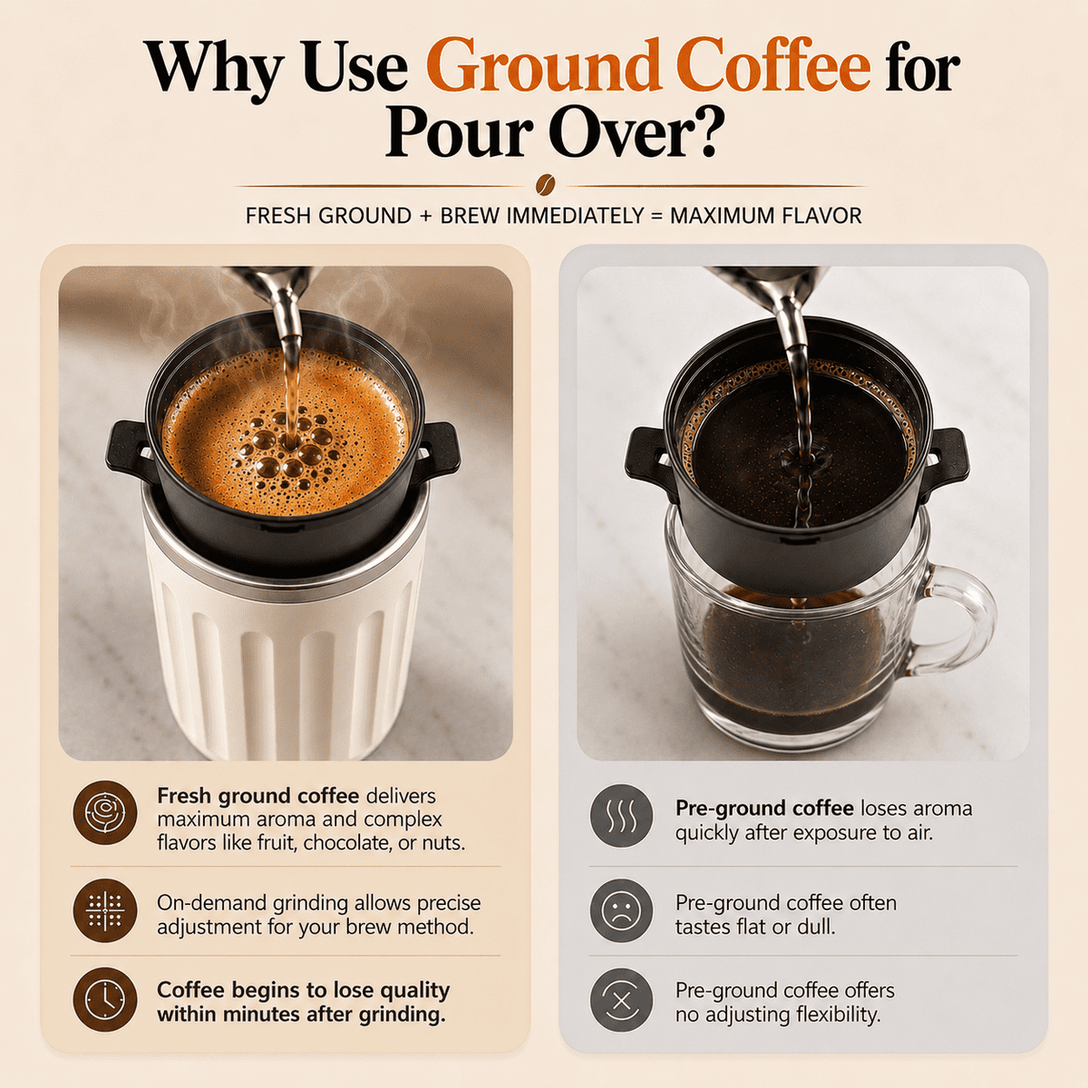 Fatomal Portable Coffee Maker, Travel Coffee Maker with Electric Grinder, Cordless Mini Coffee Machines with Insulated Mug for Travel, Camping, Car, White