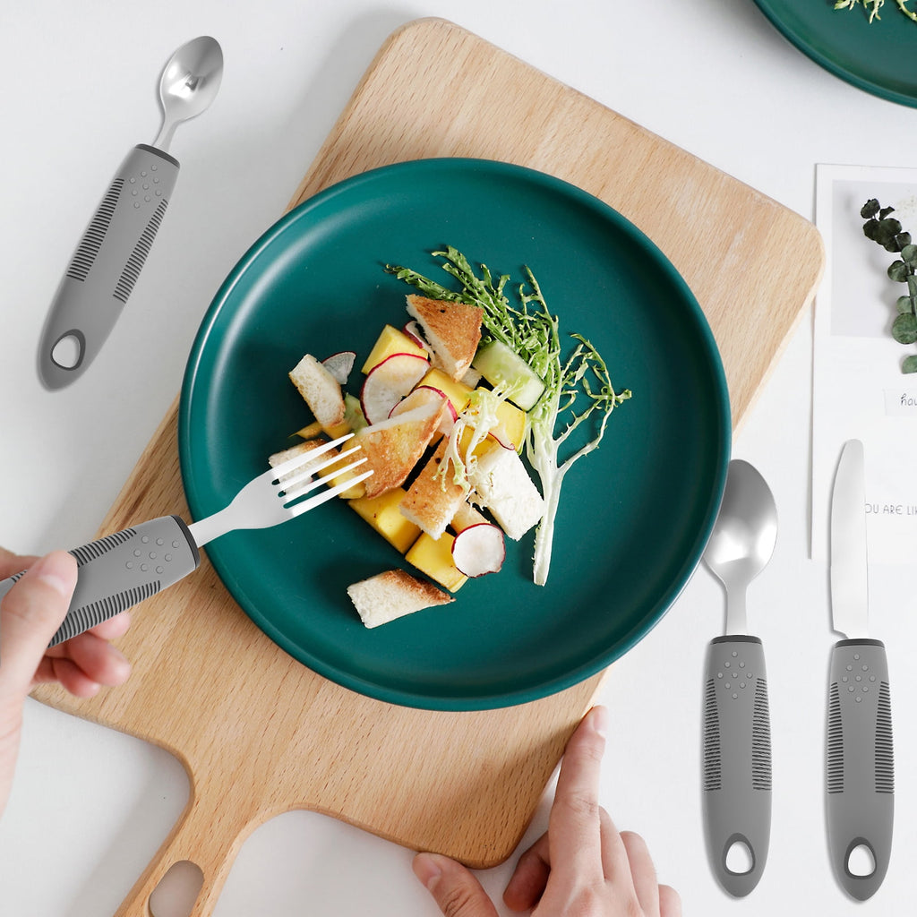 Jetcloudlive 4 Pcs Adaptive Utensils Stainless Steel Built up Utensils for Adults Complete Weighted Silverware Set Nonslip Easy Grip Silverware