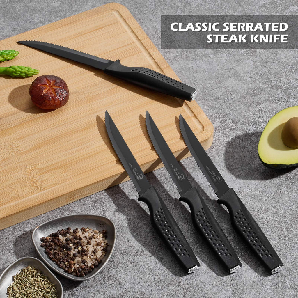Vesteel Knife Block Set for Kitchen, 15-Piece High Carbon Stainless Steel Knives Set with Ergonomic Handle, Ultra-sharp & Rust Resistant, Walnut Brown