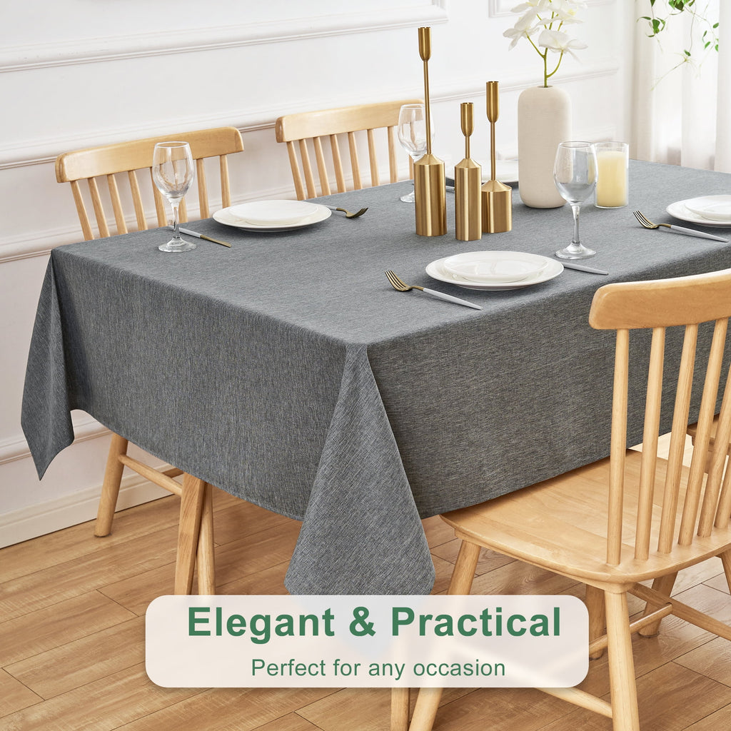 Inosoo Faux Linen Textured Rectangle Tablecloth - 60 x 84 inch Waterproof & Machine Washable Linen-Look Cloth Table Cover, White