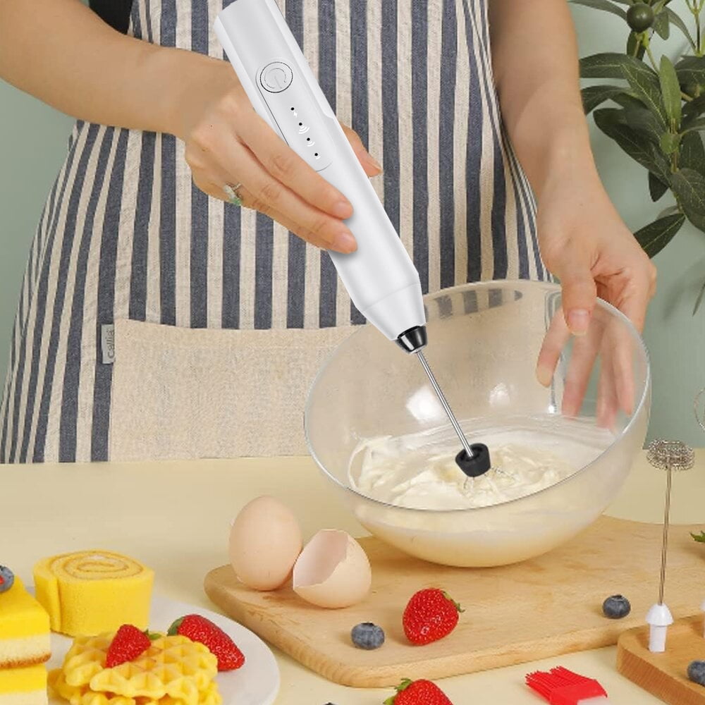 Milk Frother Wand Drink Mixer - Handheld Milk Frother Electric Whisk - Easy-Clean Stainless Steel Frother Wand & Mini Blender - Electric Coffee Frother for Milk Coffee Lattes