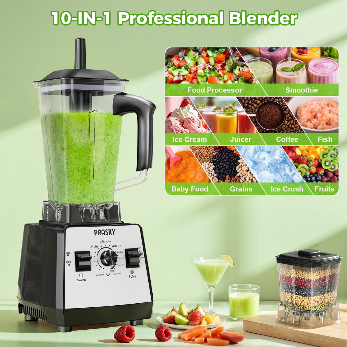 PRASKY Countertop Blender, 2-in-1 Professional Blender, 68oz Capacity 1000W 6 Speeds Blender for Kitchen with 25oz to-go Cup (Black)