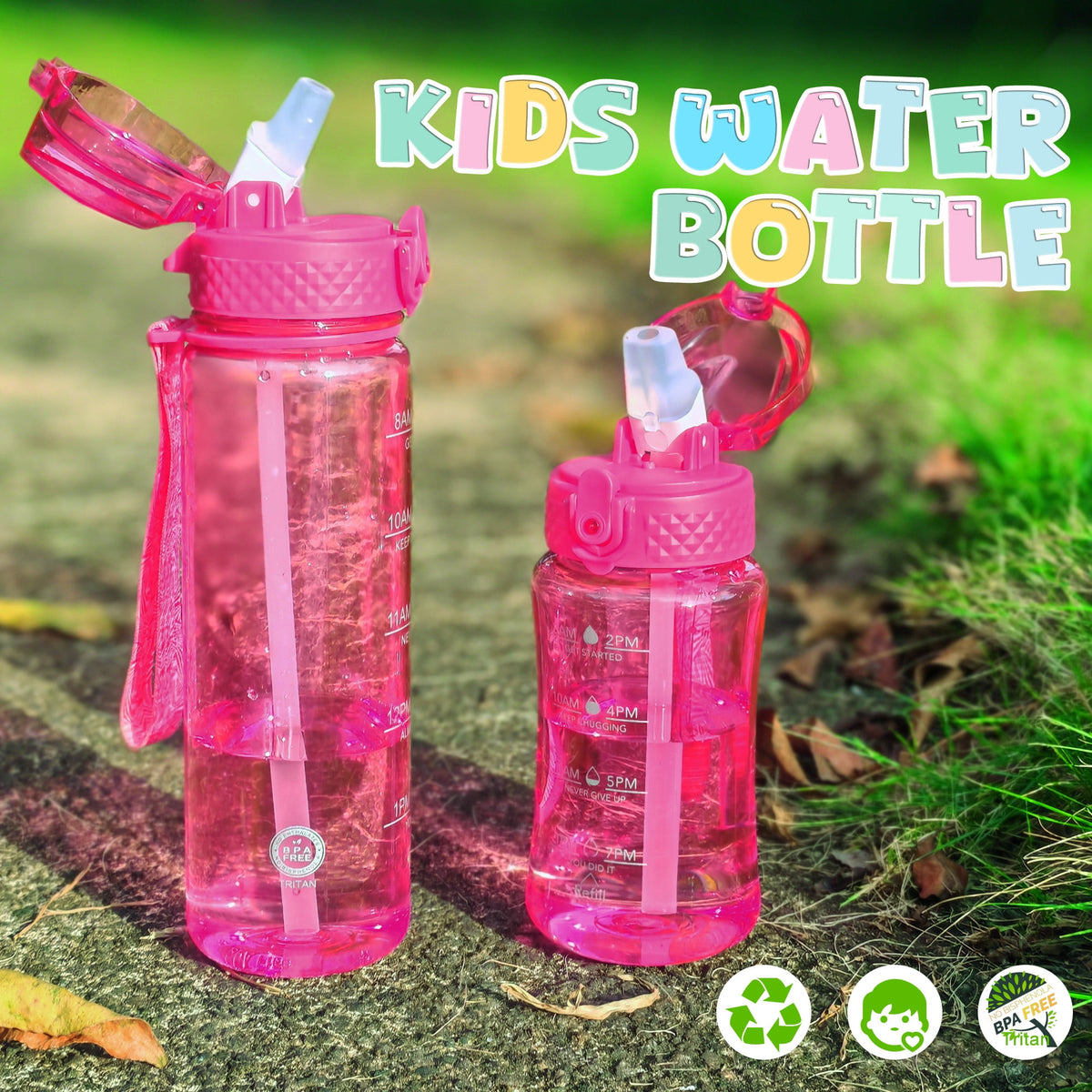 Oldley Transparent Tritan Kids Bottle – 17oz Straw Water Bottle with One-Hand Open Button, Lockable Leak-Proof Lid, Ideal for Daily Hydration