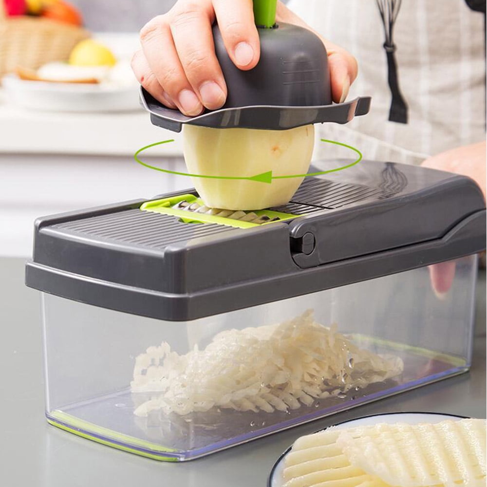 Cowin Vegetable Chopper, 14 in 1 Veggie Chopper, Multifunctional Food Cutter with Container 8 Blades