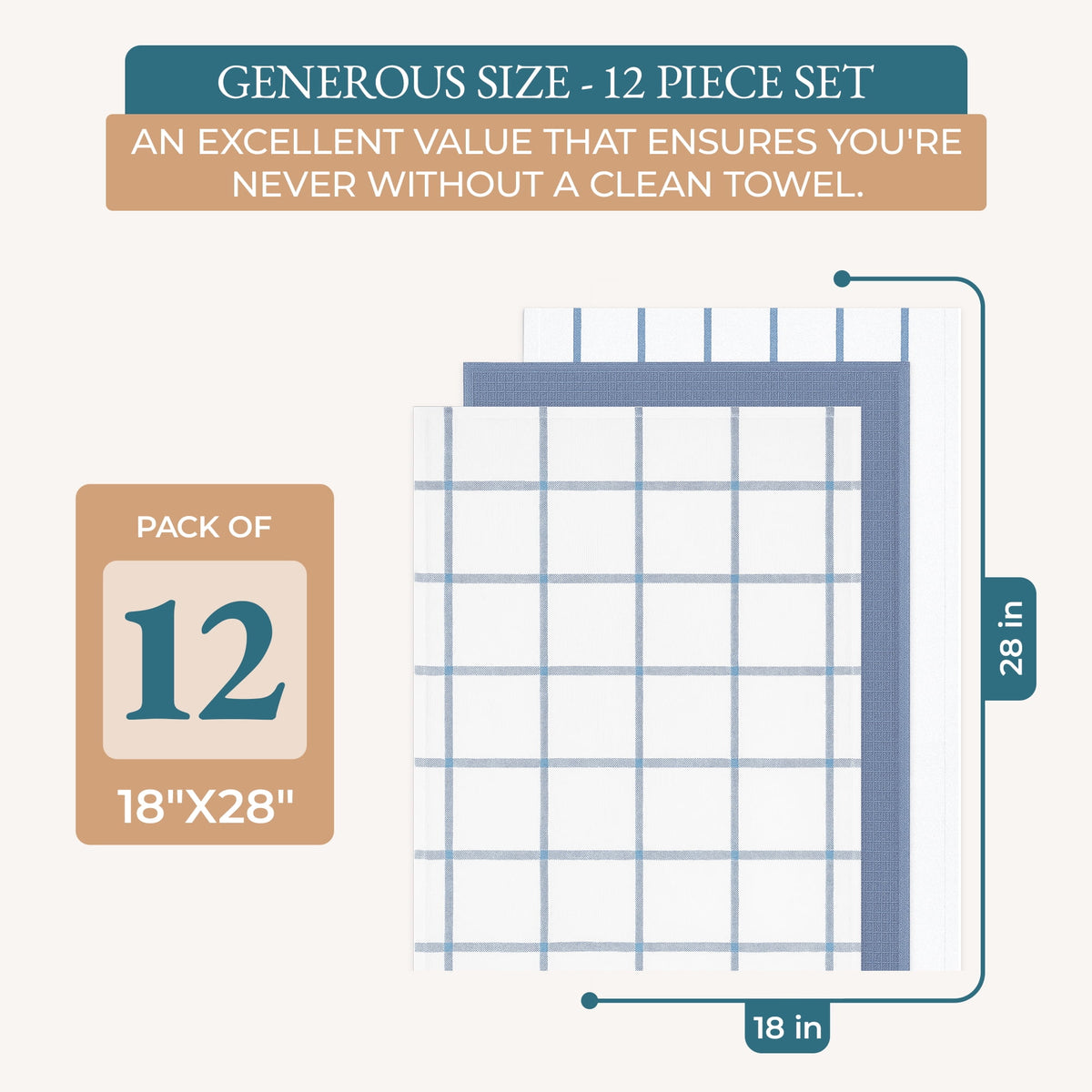 Kitchen Towels Set - Pack of 6 Cotton Dish Towels for Drying Dishes, 18”x 28”, Kitchen Hand Towels, Quick Drying Kitchen Towel Set - Beige