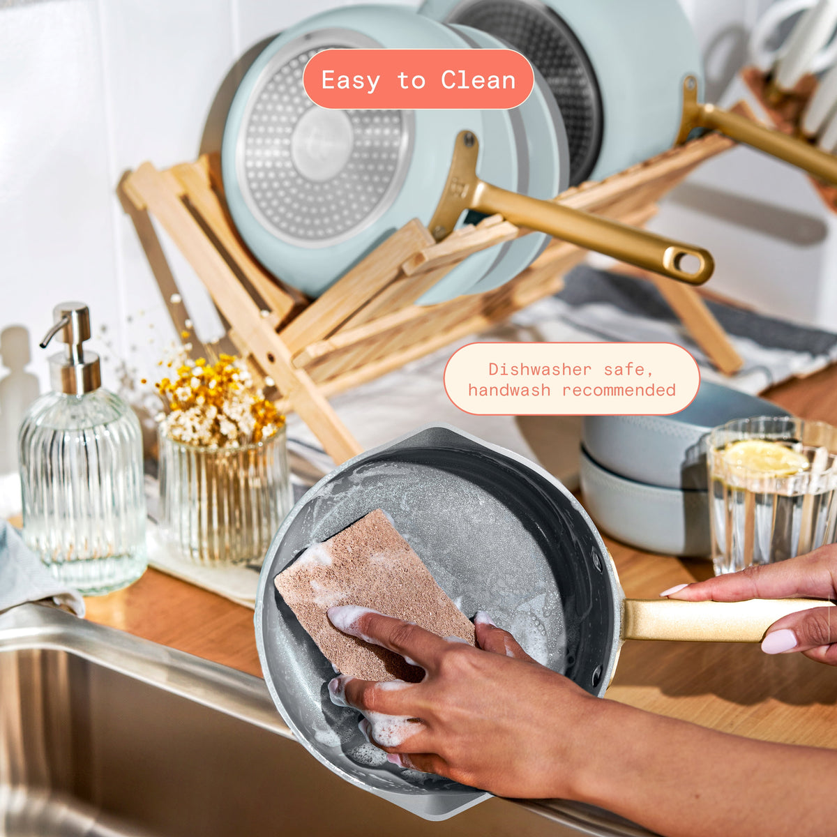 Beautiful 12-Piece Cookware Set, Pots and Pans with Strainer Lids and EverGood Ceramic Nonstick Coating, White Icing by Drew Barrymore