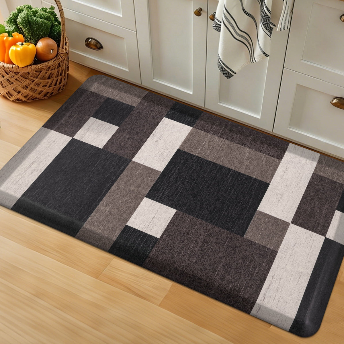MeyJey 4/5 Inch Thick Anti Fatigue Kitchen Rug 20”x39”, Non Slip Waterproof Floor Mats for Kitchen Sink Laundry Office, Black/Gray