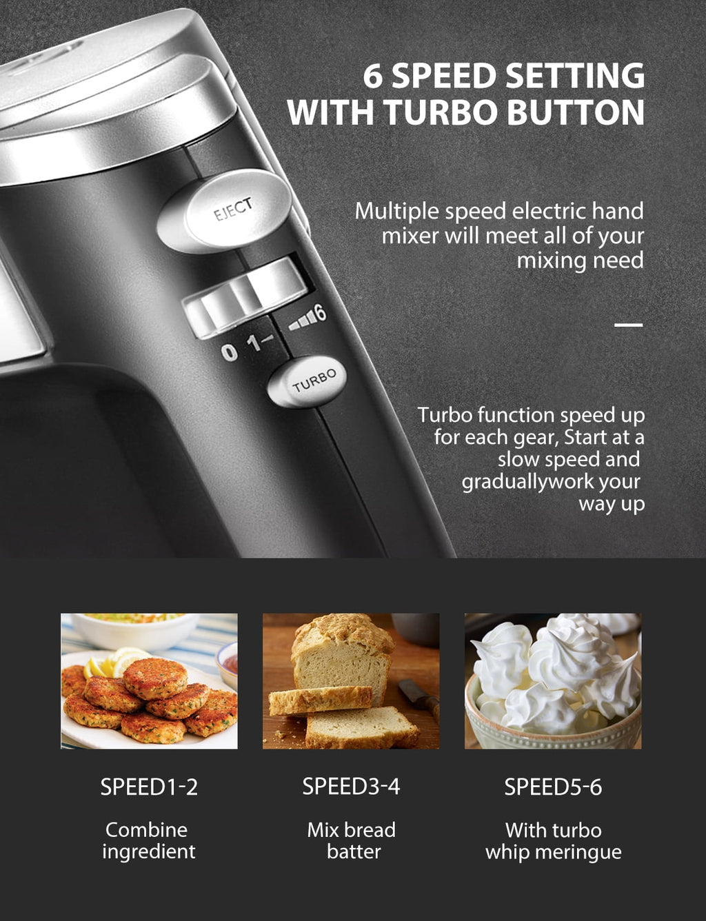 Hand Mixer with Storage Box, 5 Speeds and Turbo, FOHERE Electric Egg Beater with 6 Accessories