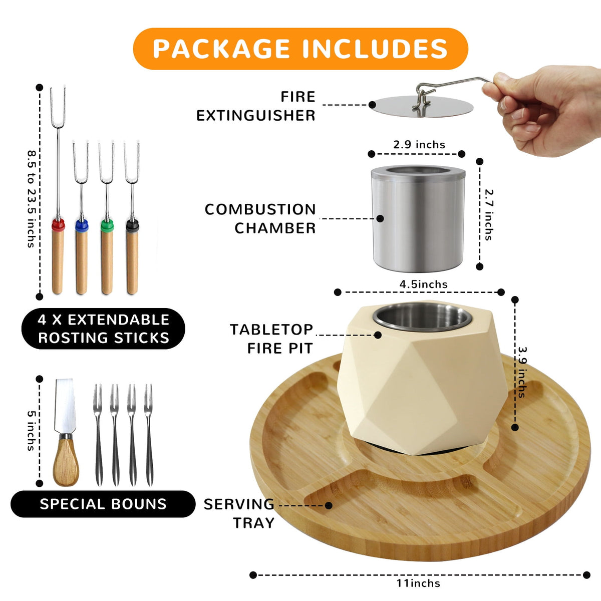 Tabletop S'Mores Maker Kit & Charcuterie Serving Set, Includes 4 Extendable Roasting Sticks, Bamboo Tray, Gift for Houswarmings, Parties and Weddings, Give Fun for Family Night
