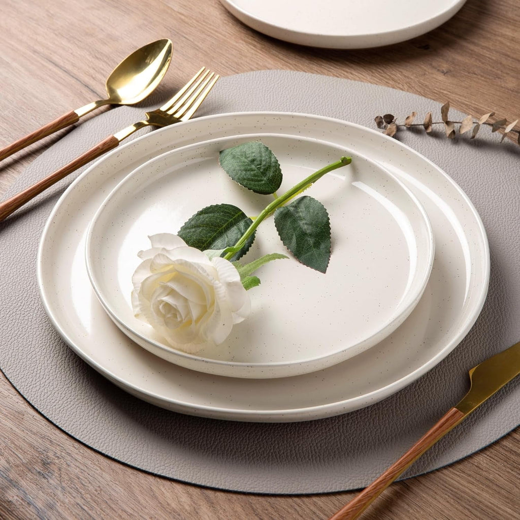 AmorArc Ceramic Dinnerware Sets for 4, 12 Pieces Handpainted Plates and Bowls Set with Rustic Terracotta Underside, Scratch Resistant Stoneware Dishes Set, Dishwasher & Microwave Safe,Light Beige