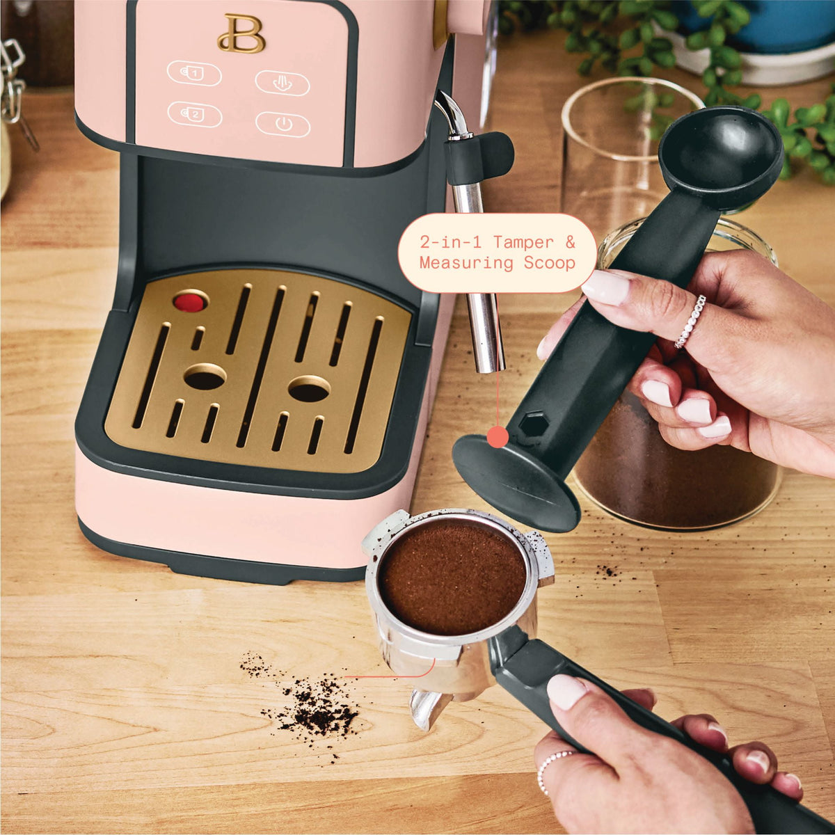 Beautiful by Drew Barrymore Slim Espresso Machine, 20-Bar Pressure, Black Sesame